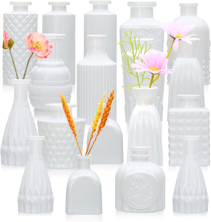 Brajttt Glass Bud Vase Set of 18,Small Glass Vintage Vases for Flowers,White Bud Vases in Bulk for Rustic Wedding Decor,Table Centerpieces,Decor Centerpiece for Bathroom