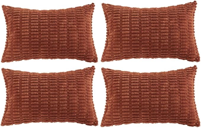 Fancy Homi 4 Packs Decorative Throw Pillow Covers for Living Room Couch Bed, Modern Farmhouse Boho Home Décor Accent Cushion Case, 20" x 12", Rust