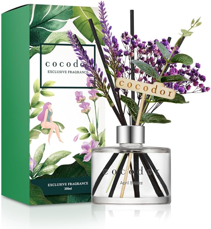 COCODOR Lavender Reed Diffuser/April Breeze/6.7oz/1Pack / Home Fragrance Scent Essential Oil Stick Diffuser for Bedroom Bathroom Home Decor for Women