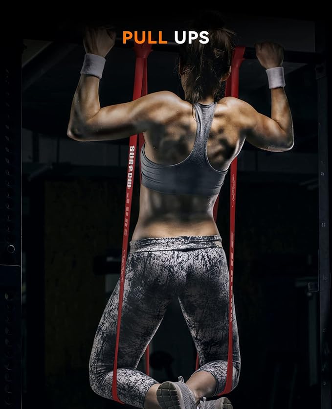 SUNPOW Pull Up Assistance Bands - Set of 5 Resistance Heavy Duty Workout Exercise Stretch Fitness Bands Assist Set for Body, Instruction Guide and Carry Bag Included