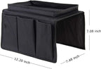 Sofa Armrest Organizer, Couch TV Remote Storage Organizer with Pockets for Recliner Armchair Snacks Glasses Smartphone Magazines Pouch (Black+Black)