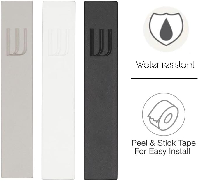 A&S Mezuzot Modern Concrete Mezuzah Case with Scroll, Easy Peel and Stick Mezuza (White+ Engraved Shin, 9 Inches)
