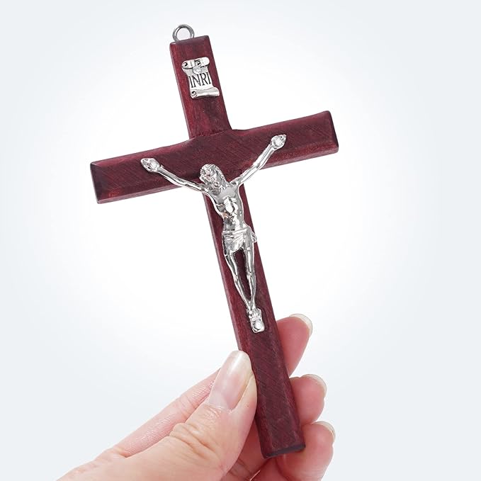 ZYFLSQ Catholic Crucifix Wall Cross 6 Pack, 4.7 inch Small Catholic Wooden Jesus Cross for Home Decor, Hanging Cross for Wall