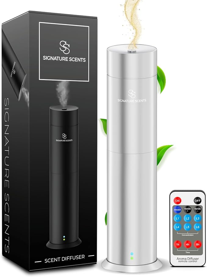 Luxury Essential Oil Diffuser – Waterless Oil Diffuser for Essential Oils - Scent Diffuser for Home & Hotel - Covers up to 1000 sq. ft. with Bluetooth App Control (Silver)