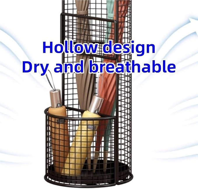 Umbrella Stand, Metal Umbrella Storage Rack, Umbrella Bucket with Drain Tray, Hollow Drain Rack for Entrance, Balcony, Shopping Mall(Gold)