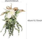 Fancyes Artificial Floral Teardrop Swag Silk Flower Hanging Garland Decorative Ornament Reusable Wall Accent Suitable for Gift Giving Home Decoration Office W, White