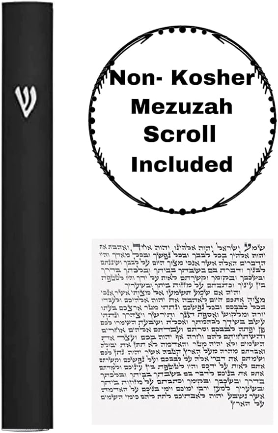 A&S Mezuzot Alumium Mezuzah Case in Silver Shin Design Weatherproof Door Mezuza Judaica Art for Home Blessing (Black, 6 Inches)