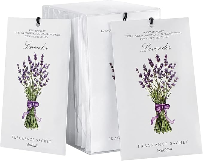 MYARO 12 Pack Lavender Scented Sachets | Odor Eliminator & Air Freshener for Drawer, Closet, Car, Shoes, Gym Bag, Suitcase | Home Fragrance Gift Set