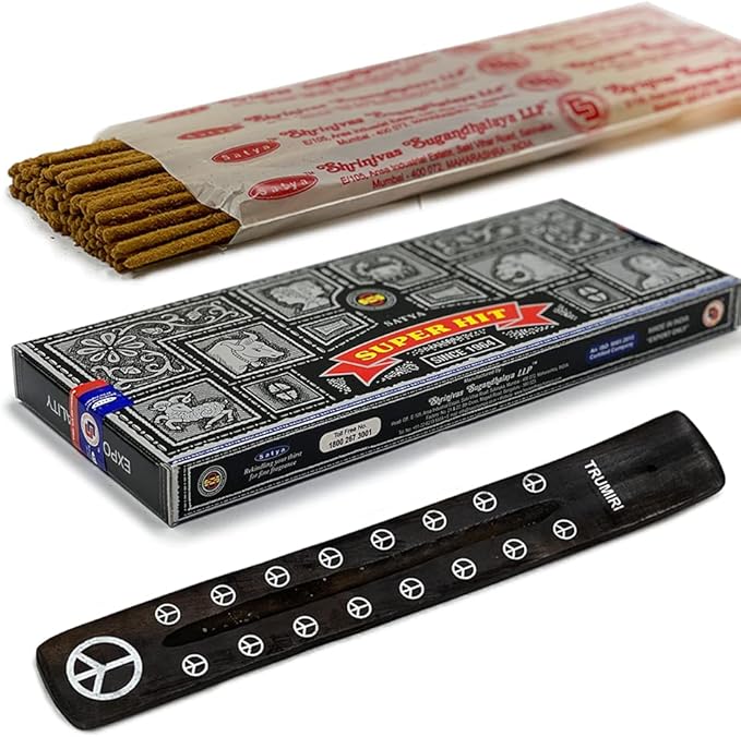 TRUMIRI Incense Stick Holder Bundle with Satya Super Hit 100g Incense Sticks - Pack of 1 (Approx 100 Sticks)