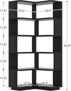 Armocity Corner Book Shelf - 6 Tier Corner Bookshelf Etagere Bookcase with Baffle, Freestanding L Shaped Display Shelf Stand for Home Office, Living Room, Bedroom, Kitchen, Black