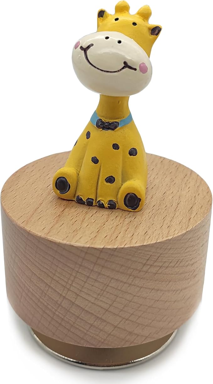 Mini Wooden Animal Rotary Music Box with Cute Giraffe Ornament (You are My Sunshine.)