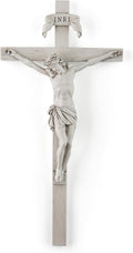 BC Catholic Crucifix Wall Cross, 10" H Jesus Christ Home Decor, Religious Gift, Wood Carved Look, Grey White Finish, Hand Painted by Buildclassic