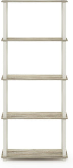 Furinno Turn-N-Tube 5-Tier Multipurpose Shelf / Display Rack / Storage Shelf / Bookshelf, Square Tubes, Sonoma Oak/White