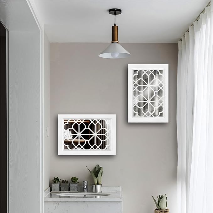 Wocred Set of 2 Rectangular Wall Mirror,Gorgeous Rustic Farmhouse Accent Mirror,White Color Entry Mirror for Bathroom Renovation,Bedrooms,Living Rooms and More(11”x15”)