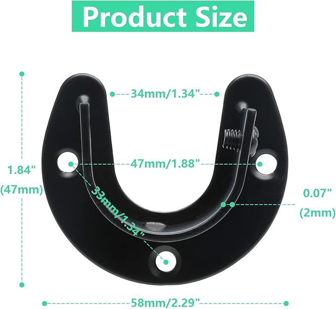 4PCS Stainless Steel Closet Rod Bracket, 1-1/3 Inch Diameter, Heavy Duty, U Shaped End Supports, Black
