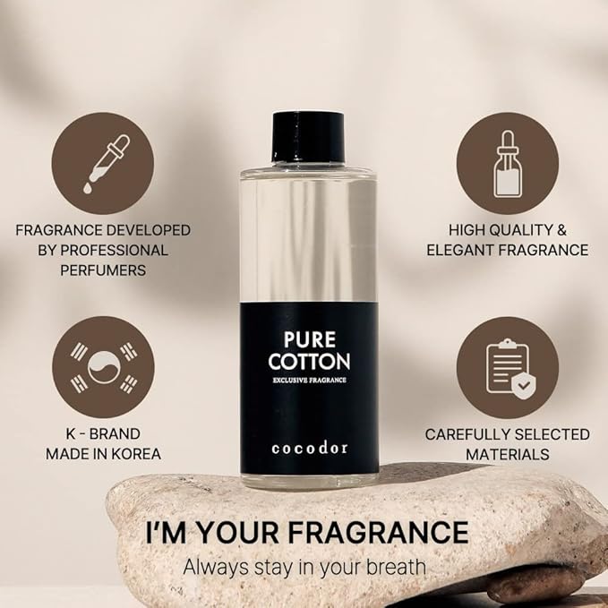 COCODOR Reed Diffuser Oil Refill/Pure Cotton/6.7oz(200ml)/3 Pack/Aroma Therapy, Home Fragrance, Scented Oils, Oils for Reed Diffuser, Office Décor, Decoration