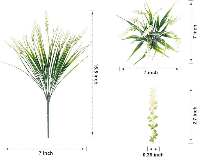 Ivydale Artificial Plants Fake Flowers Monkey Grass for Outdoors,UV Resistant Realistic 20PCS White Faux Greenery Shrubs Outside Decor for Home Garland Porch Patio Balcony Planter Yard Office Pathway