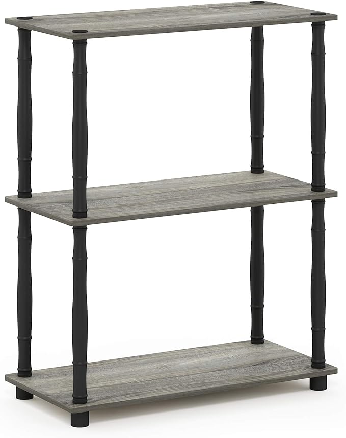 Furinno 18029GYW/BK Turn-N-Tube 3-Tier Compact Multipurpose Shelf Display Rack, Classic, French Oak Grey/Black, 3-Tier Classic Tubes