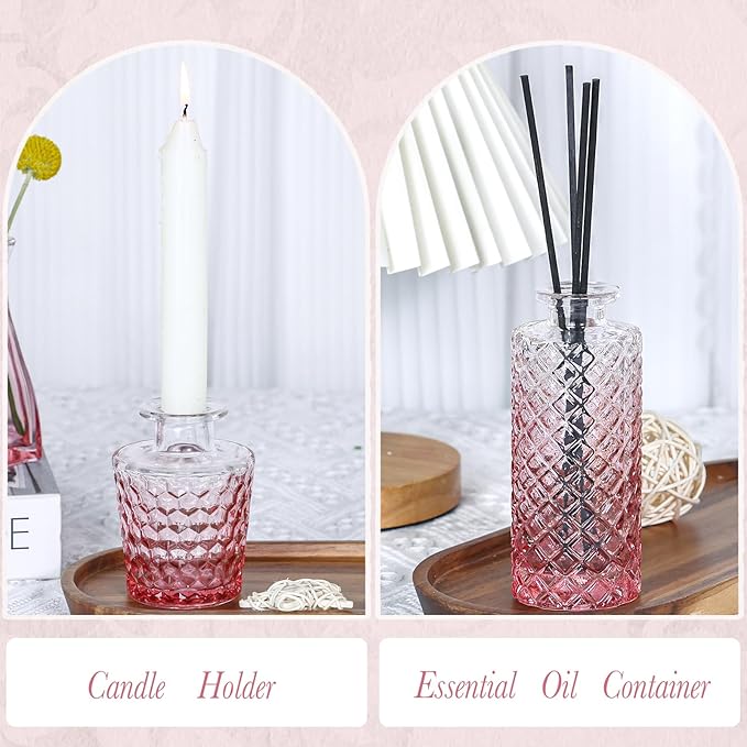 Pink Glass Bud Vases Set of 5, Mini Flower Vase for Centerpieces, Small Clear Vases in Bulk for Wedding Decorations, Vintage Vase for Table, Home Décor