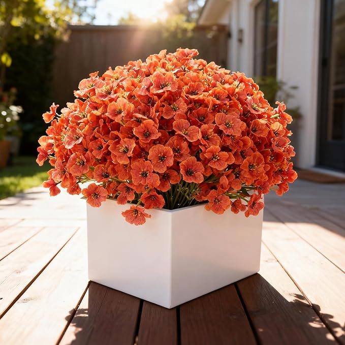 Artificial Fall Flowers for Outdoor Faux Plants for Spring Summer Decoration, UV Resistant Realistic Silk Plastic Fake Autumn Fall Flowers Garden Porch Patio Balcony Yard Front Home Decor, 24 Bundles