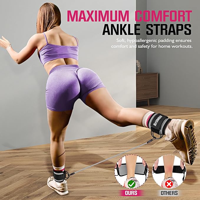 Ankle Resistance Bands with Cuffs, Home Gym Workout Equipment, Lifting Glute Butt Exercise Equipment for Women, Ankle Weights Fitness Set, Leg Booty Equipment for Training Perfect Body Shape