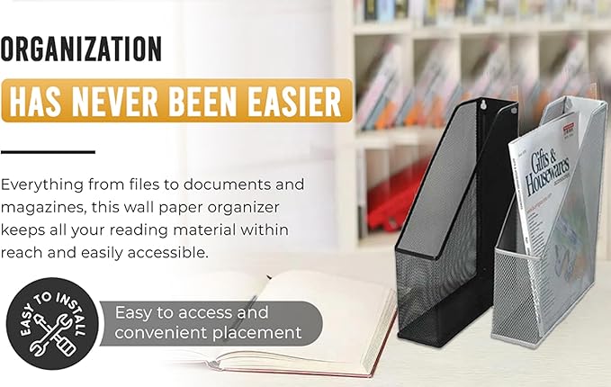 YBM HOME Mesh Steel Magazine File Holder (12, Black)