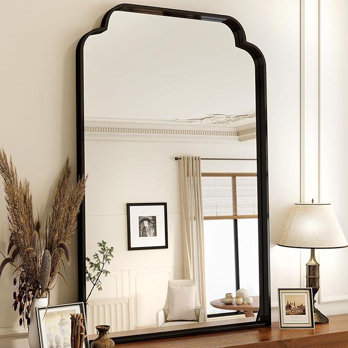 30X48 Inch Black Bathroom Mirror for Wall, Modern Rounded Corner Rectangle Mirror with Non-Rusting Iron Metal Framed Bathroom Vanity Mirror for Over Sink Wall Decor