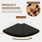 Fun Memories Corner Shelf Wall Mount Set of 2 - Solid Oak Wood Floating Corner Shelf with Cable Hole, 7in Rustic Design for Bedroom, Living Room, Kitchen (Black)