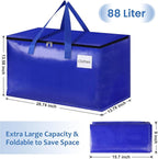 Moving Bags, Storage Bags with Sturdy Handles and Heavy Duty Zippers, Storage Totes for Space Saving, Moving & Storage, Collapsible Moving Supplies(88L, 10-Pack, Blue)