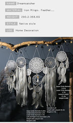 Set of 5 Boho, Hanging Large Boho Dream Catcher Wall Hanging Moon Dream Catcher Set Dream Catchers Wall Decor for Vintage Wedding Home Decorations (Grey)