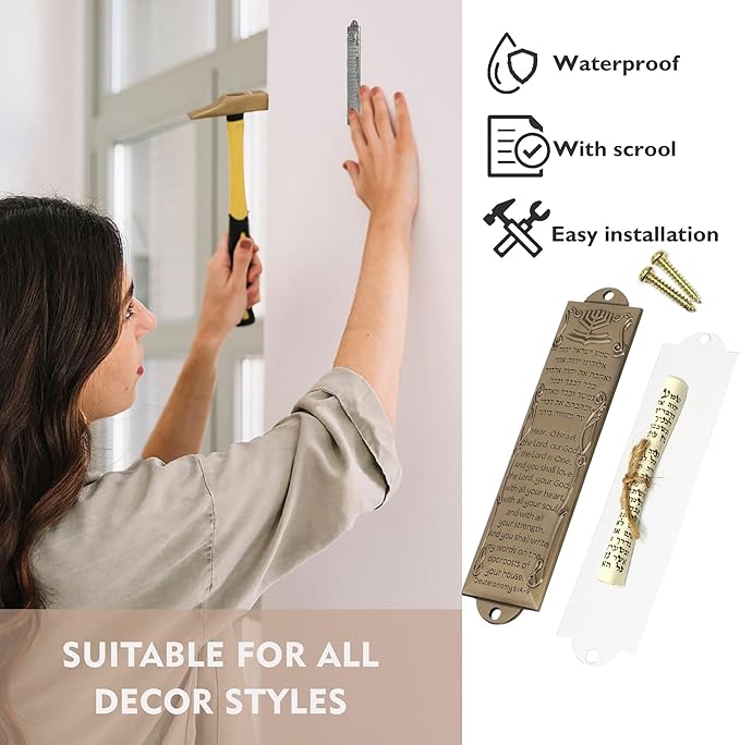 Mezuzah with Scroll for Door, Metal Mezuzah Cases with Double Sided Tape, Waterproof Cover with English and Hebrew Blessing Scripture for Jewish House Warming Gift, Hannukah Decor (3 Pcs)