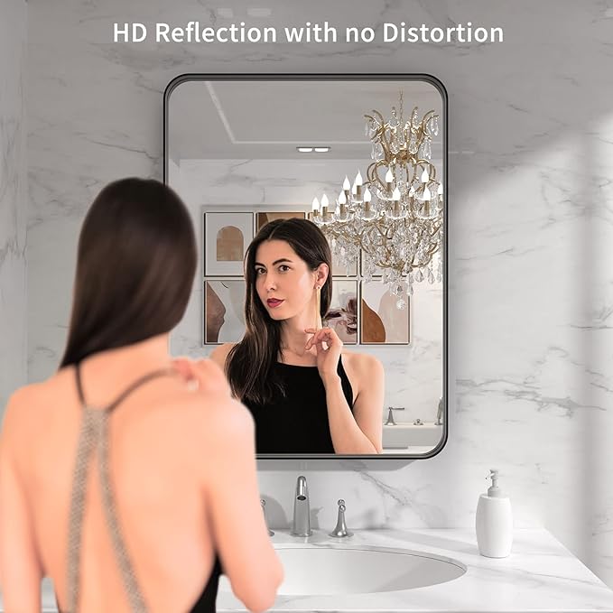 LOAAO 30X36 Inch Black Metal Framed Bathroom Mirror for Wall, Matte Black Bathroom Vanity Mirror Farmhouse, Anti-Rust, Tempered Glass, Hangs Horizontally or Vertically