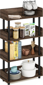 Furinno TURN-N-TUBE 4-Tier Display Shelf, Storage Shelves, Book Shelf, Open Shelves with Rounded Corner Top Edges, for Organization and Storage, Living Room, Home Office, Walnut