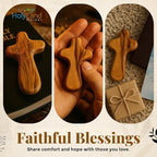 Holy Land Market Pocket Crosses - 50, 2.5 Inch Handmade Jerusalem Crucifix with Certificates & Lord Prayer Card - Holy Land Olive Wood Cross (50 Olive Wood Crosses from the Holy Land)