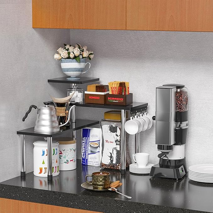 ZHWS Bathroom Counter Organizer Corner Shelf – Bathroom Organization Bamboo 3 Tier Spice Rack Makeup Organizer Bookshelf Space Saving Rack Kitchen Office Living Room, Black