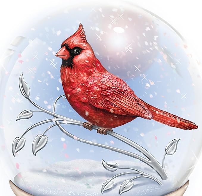 Messenger from Heaven Memorial Cardinal Glitter Globe, Heirloom Porcelain Base, Sculpted Cardinal, Plays 'Always in My Heart'