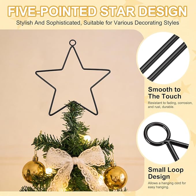 MECCANIXITY 4 Pcs Star Dream Catcher Rings, 4" Dream Catcher Metal Hoops Macrame Wreath Rings Pentagram Floral Hoops for DIY Craft Making Home Wedding Wall Hanging Decoration, Black