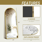 Delma Wall Mirror Full Length, Standing Floor Mirror for Bedroom Bathroom Living Room with Aluminium Frame (with Stand, Arch 69x24-Gold)