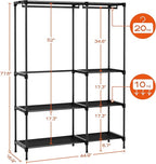 Clothes Rack, Portable Closet, 44.9 Inch Large Capacity Wardrobe Closet, Clothes Storage Organizer with Shelves and 2 Hanging Rods, Easy to Assembly, Black PCT021B01