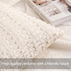 Aegero Pack of 2 Corduroy Decorative Throw Pillow Covers 22x22 Inch Soft Striped Pillow Covers Modern Farmhouse Home Decor for Sofa Living Room Couch Bed（Cream White）