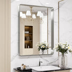 LOAAO 32X36 Inch Brushed Nickel Bathroom Mirror, Rounded Rectangle Silver Metal Frame Mirror, Brushed Nickel, Anti-Rust, Hangs Horizontally or Vertically