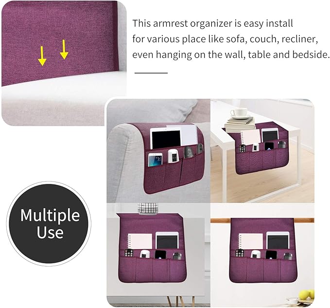 Sofa Armrest Organizer, Remote Control Holder for Recliner Couch, Arm Chair Caddy with 6 Pockets for Magazine, Tablet, Phone, iPad