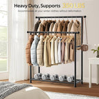 MISSLO Double Rods Garment Rack Heavy Duty Clothing Rack for Hanging Clothes Portable Clothes Organizer for Bedroom, Living Room, Clothing Store (Matte Black)