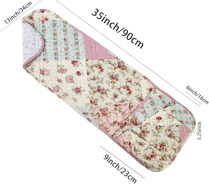 Brilliant Sunshine Pink and Green Rose Patchwork Sofa Armrest 5 Pockets Organizer, Slip Resistant Armchair Caddy, Washable Remote Controls Holder, Storage for Magazine, Tablet, 35×13", Pink Green