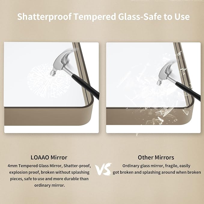 LOAAO 48”X32” Bronze Bathroom Mirrors for Vanity, Rounded Rectangle Brushed Bronze Metal Frame Mirror, Anti-Rust, Tempered Glass, Hangs Horizontally or Vertically