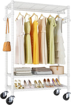 VIPEK R3 Rolling Clothing Rack Heavy Duty Garment Rack for Hanging Clothes, Portable Closet Wardrobe with Wheels and Side Hooks, Adjustable Freestanding Metal Clothes Rack with Shelves, White