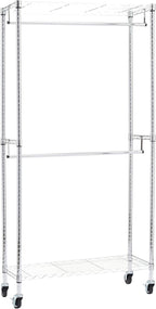 Amazon Basics Adjustable Clothes Rack for Handing, Double Hanging Rod Garment Rolling Closet Clothing Organizer, Chrome, 36'' x 14'' x 72''