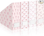 AmazingSpark Set of 4 Pink Bow Magazine File Holder Decorative Foldable Cardboard Magazine Storage Boxes with Acrylic Label Holders Coquettish Boho Organizer for Office Home Organization Storage