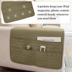 Sofa Armrest Organizer Arm Chair Caddy for Recliner, Remote Control Holder for Recliner, Non-Slip Armchair Caddy with 6 Pockets Storage for Magazine, Tablet, Phone, Dark Khaki