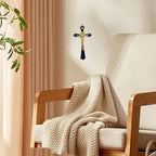 BONITTER Golden St Benedict Crucifix Metal Wall Art, 7.8x4.1 Inch Cross, Blue/White/Black/Red Wall Decor, Saint Benedic Cross for Home Decoration, Catholic Gift (Blue)